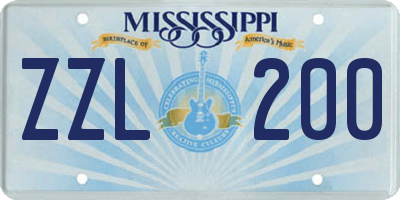 MS license plate ZZL200