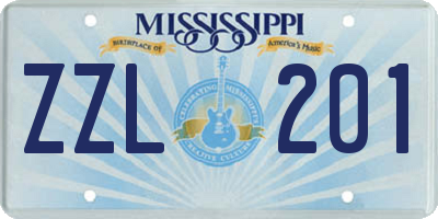 MS license plate ZZL201