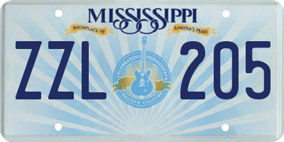 MS license plate ZZL205