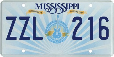 MS license plate ZZL216