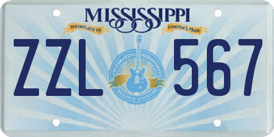 MS license plate ZZL567