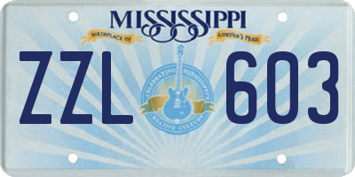 MS license plate ZZL603