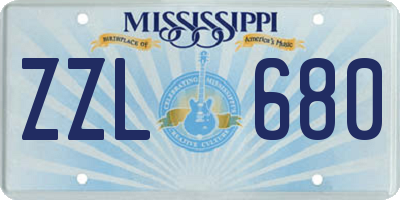 MS license plate ZZL680