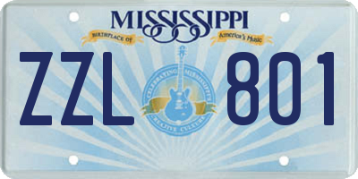 MS license plate ZZL801