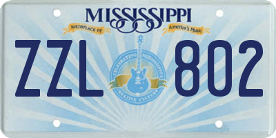 MS license plate ZZL802