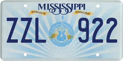 MS license plate ZZL922