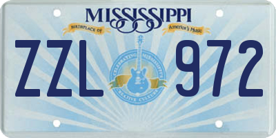 MS license plate ZZL972