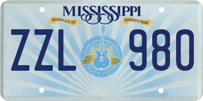 MS license plate ZZL980