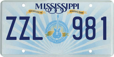 MS license plate ZZL981