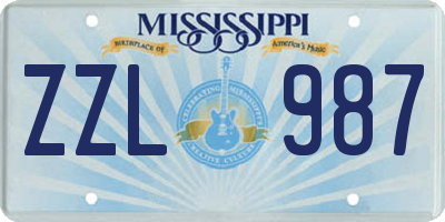 MS license plate ZZL987
