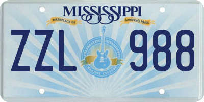 MS license plate ZZL988
