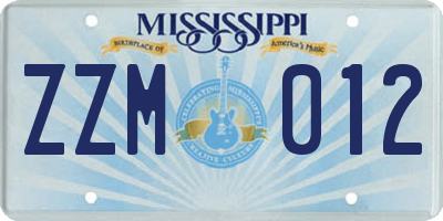 MS license plate ZZM012