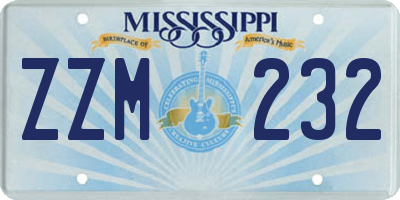 MS license plate ZZM232