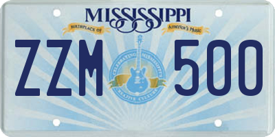 MS license plate ZZM500