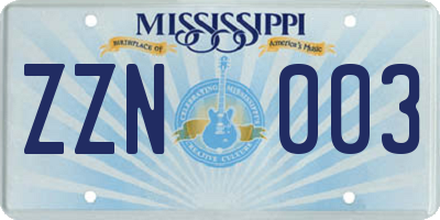 MS license plate ZZN003