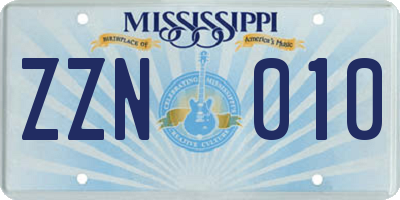 MS license plate ZZN010