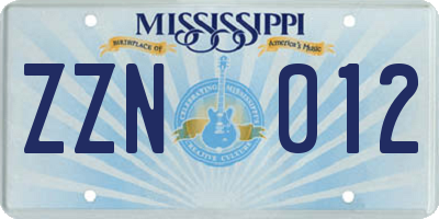 MS license plate ZZN012