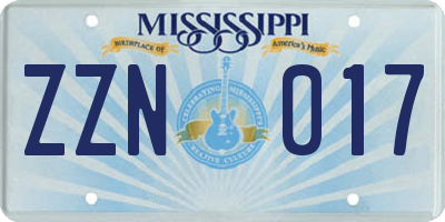 MS license plate ZZN017