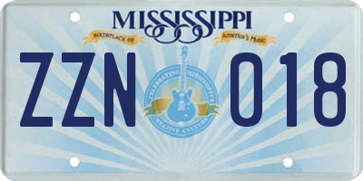 MS license plate ZZN018