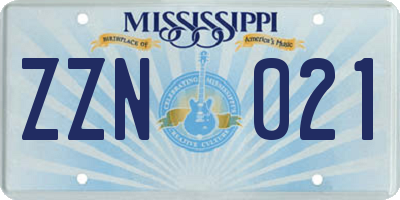 MS license plate ZZN021