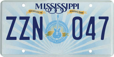 MS license plate ZZN047