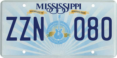 MS license plate ZZN080