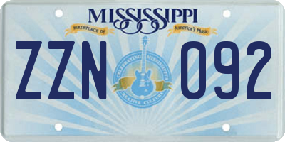 MS license plate ZZN092