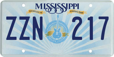 MS license plate ZZN217