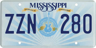 MS license plate ZZN280