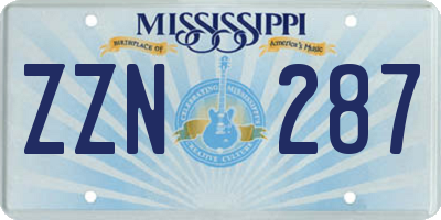 MS license plate ZZN287