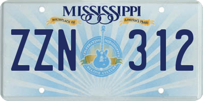 MS license plate ZZN312