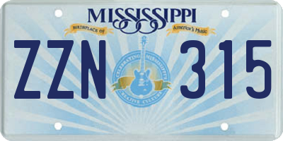 MS license plate ZZN315