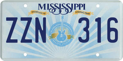 MS license plate ZZN316