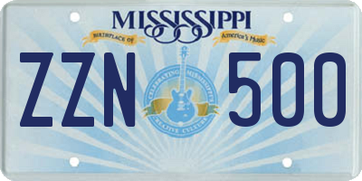 MS license plate ZZN500