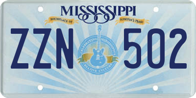 MS license plate ZZN502