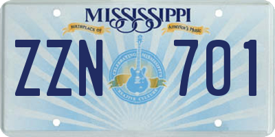 MS license plate ZZN701