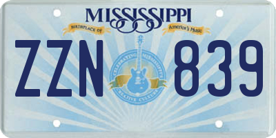 MS license plate ZZN839