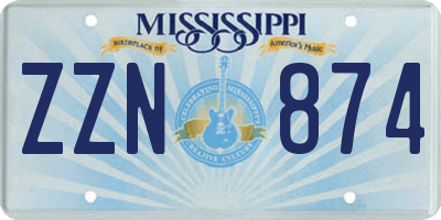 MS license plate ZZN874