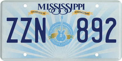 MS license plate ZZN892