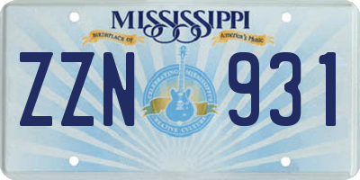 MS license plate ZZN931