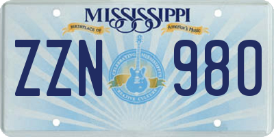 MS license plate ZZN980