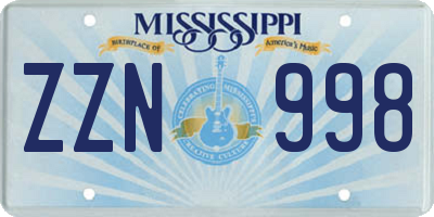 MS license plate ZZN998