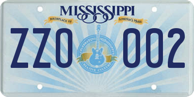 MS license plate ZZO002