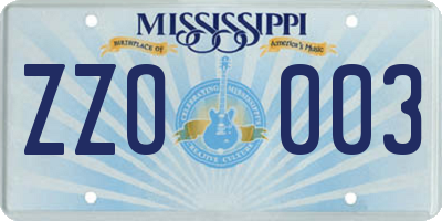 MS license plate ZZO003