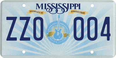 MS license plate ZZO004