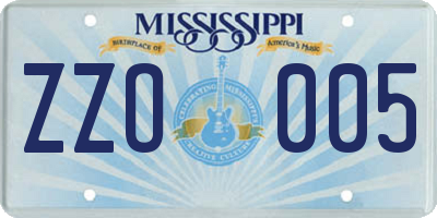 MS license plate ZZO005