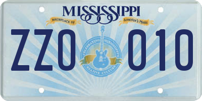 MS license plate ZZO010