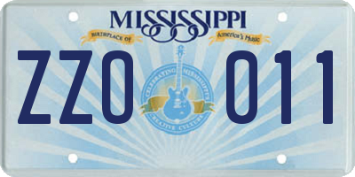 MS license plate ZZO011