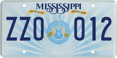 MS license plate ZZO012