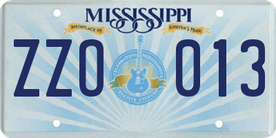 MS license plate ZZO013